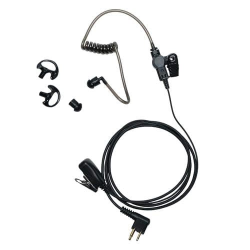 2-Pack Grey Tube Earpiece Compatible with Motorola CP200D | 2-Pack, grey acoustic tube, ergonomic earplug, PTT mic; Compatible with Motorola CLS1110 BPR40 CP185 DTR700