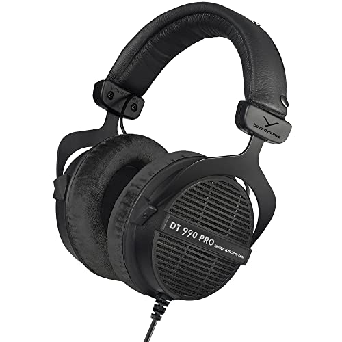 beyerdynamic DT 990 PRO Studio Headphones (80 Ohm, Black) | Open Back, Over Ear, Wired Professional Audiophile, Gaming, Podcast, Mixing, Limited Edition Black Velour Ear Pads - color: Black (Limited Edition), size: 80 OHM