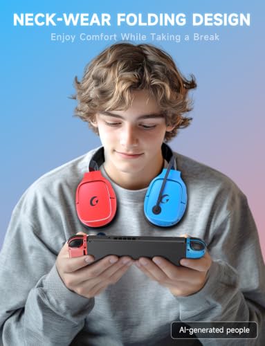 Gvyugke 2.4GHz Wireless Gaming Headsets for PS5, PS4, PC, Switch, Blue Red | Bluetooth 5.3 Gaming Headphones with Noise Canceling Mic, 7.1 Surround Sound, 70H Battery, Blue Lighting - color: BlueRed