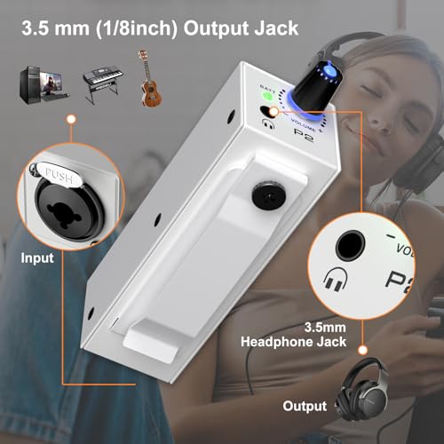 P2 Portable In-Ear Monitor Amplifier Ultra-Compact Personal Headphone Amp with Stereo/Mono Switch,Color Breathing Light,IEM System Headphone Amplifier for Guitar Bass Keyboard Drummers Musicians