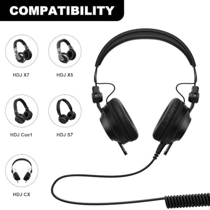 Premium 4-Pole DJ Audio Headphone Cable, Compatible with Pioneer HDJ-X5/X7/S7/CUE1, Extended Coiled Spring Wire for DJs and Audio Equipment