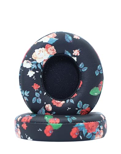 Replacement Ear Pads Compatible with Beats Solo 3.0 Wireless Black Flower | for Beats Solo2 wired headphones Memory Foam/Protein Leather Earpads Earmuffs(Not for Studio headphones) - color: Black Flower