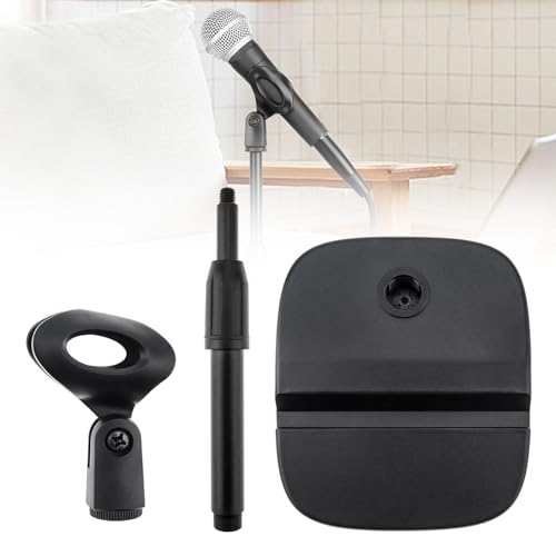 RTNLIT Desktop Mic Stand with Phone Holder, 5/8" to 3/8" Screw Adapter | Adjustable Desk Microphone Stand with Mic Clip, Max 1.7 inch Diameter Microphone, Weighted Base, Height 9.8" to 13.4