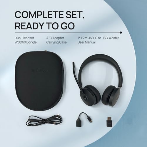 Yealink WH68 Hybrid Wireless Headset with Noise Cancelling Mic for Office | ANC Headphones,DECT and Bluetooth Dual-Connect,Teams Certified,6 Mics,492ft Range,32H Call Time,PC/Laptop/Desktop/Work/Zoom