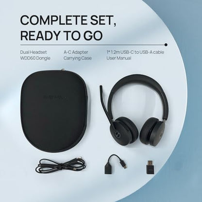Yealink WH68 Hybrid Wireless Headset with Noise Cancelling Mic for Office | ANC Headphones,DECT and Bluetooth Dual-Connect,Teams Certified,6 Mics,492ft Range,32H Call Time,PC/Laptop/Desktop/Work/Zoom