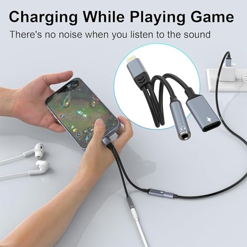 Lightning to 3.5mm Headphone Jack Adapter 【Apple MFi Certified】 2 in 1 iPhone Aux Audio & Charge Adapter, Phone Headphone Adapter Support Music+Charge+Mic+Control Compatible with iPhone 14 13 12 11