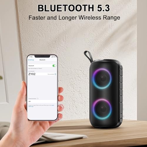 Hupoaf Bluetooth Speaker, Stocking Stuffers Portable Wireless Speaker with 6D Loud Sound, IPX7 Waterproof, HD Call, RGB Lights, 12H Playtime for Home/Party/Outdoor/Beach - color: Dark Black