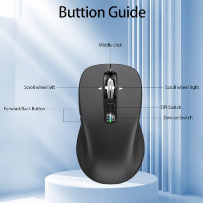 CITLLA Wireless Bluetooth Mouse (USB + BT1 + BT2), Full Size Mouse, 4-Way Scrolling, Multi-Device Silent for Computer, Laptop, iPad, MacBook (Grey) - color: Grey