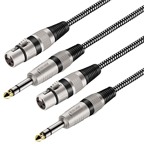 XLR Female to 1/4 Inch TRS Cables 3 FT/2Pack, Nylong Braided XLR 3 Pin Female to 6.35mm TRS Male Balanced Wire Mic Cord (Pure Copper Conductors) - size: 3FT