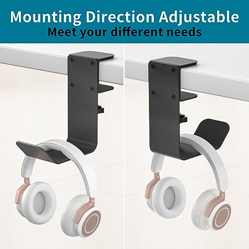 tiebutie Clamp-On Under Desk Headphone Holder/Backpack Hook/PC Gaming Headset Headphone Hanger Mount, Provides a Convenient Place to Hang Headsets or Bags