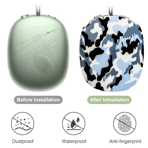 4 in 1 Silicone Case Cover Compatible with Apple Airpods Max 2/1 Headphones(2026/2024/2020), Printed Ear Pad Case Cover Ear Cups Cover and Headband Cover Headband Pad Accessories (Camouflage Blue) - color: Camouflage Blue