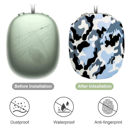 4 in 1 Silicone Case Cover Compatible with Apple Airpods Max 2/1 Headphones(2026/2024/2020), Printed Ear Pad Case Cover Ear Cups Cover and Headband Cover Headband Pad Accessories (Camouflage Blue) - color: Camouflage Blue
