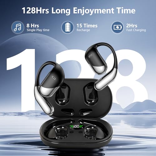 Open Ear Bone Conduction Headphones，,Over Ear Earbuds with Ergonomic Earhook,Bluetooth Headphones 5.4 with Smart Digital Display,60H Playtime,IPX7 Waterproof,Touch Control Operate Running Fit Cycling