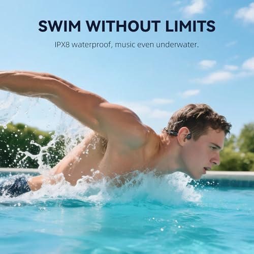 HIFI WALKER Bone Conduction Headphones for Swimming, IPX8 Waterproof Open Ear Headphones with Built-in 32GB MP3 Player, Bluetooth 5.3 Wireless Sports Earbuds for Swimming Laps Running Cycling