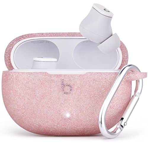 AIRSPO Silicone Case Compatible with Beats Studio Buds Case 2021 Soft Protective Cover for Beats Wireless Earbuds with Keychain (Glittery Rose Gold) - color: Glittery Rose Gold