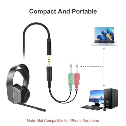 3.5mm Headphone Splitter Cable – 1 Female to 2 Male Audio Adapter for Mic & Aux, Compatible with PC, Laptop, Mac, Tablet