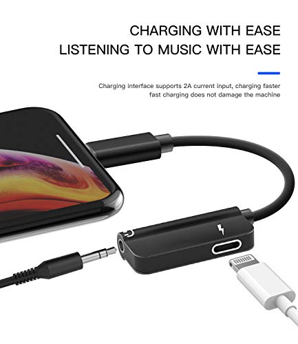 Lightning to 3.5mm Jack Dongle Splitter(2in1) for Apple MFI Certified for iPhone Aux Adapter Headphone Audio Cable Charger Cord for 7 8 Plus X Xr 14 13 12 11 Pro Max for iPad Charging Music Earphone