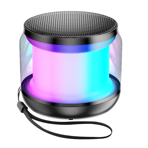Mini Portable Bluetooth Speaker, TWS Pairing Bass LED Lights, Rechargeable | Long Playtime, Stereo Sound, BT 5.3, Home & Outdoor, AUX Input, TF Card, Lanyard, Christmas Birthday Gifts for Men Women Kids - color: Black