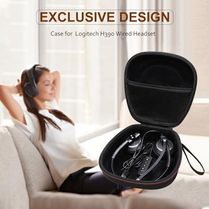 Case for Logitech H390/H391/Zone 301/H111/H570e Wired Headset Black | Hard Carrying Travel Wired Headset Case for Logitech H390/H391/Zone 301/H111/H570e & JIAMQISHI/Poly Blackwire 3220/AOC - color: Black