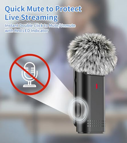 NPTCL Wireless Lavalier Microphone for iPhone and Android, 2-Pack Mini Lapel Mic, Noise Cancelling, 6-Hour Battery Per Mic for Vlog, Live Streaming, Podcast Recording, Content Creation