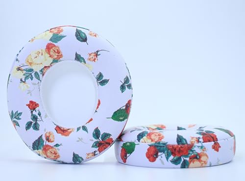 Headphone Replacement Ear Pad Cover Compatible with Beats by Dre Solo3 Solo2 Wired Wireless Headphones Protein Leather Memory Foam Headphone Cushion Ear Muffs-White Flower - color: White flower
