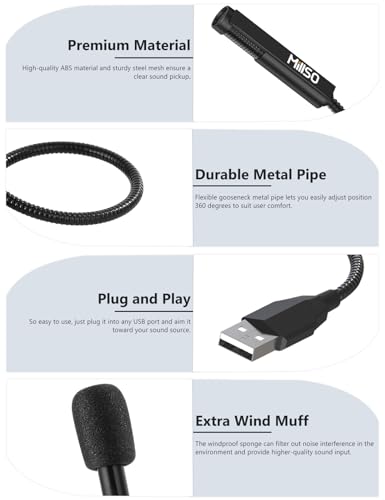 MillSO USB Microphone for Laptop Gooseneck Mini USB Computer Microphone