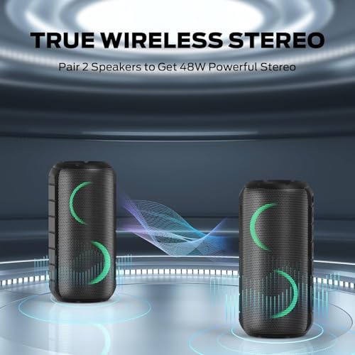 BUGANI Luster Bluetooth Speakers, Portable Wireless Stereo Speaker with Colorful Lights, Loud Sound, Bluetooth 5.3, 24H Playtime, IPX6 Waterproof, AUX-in, for Home/Outdoor/Camping/Beach