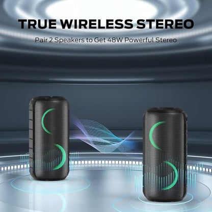 BUGANI Luster Bluetooth Speakers, Portable Wireless Stereo Speaker with Colorful Lights, Loud Sound, Bluetooth 5.3, 24H Playtime, IPX6 Waterproof, AUX-in, for Home/Outdoor/Camping/Beach