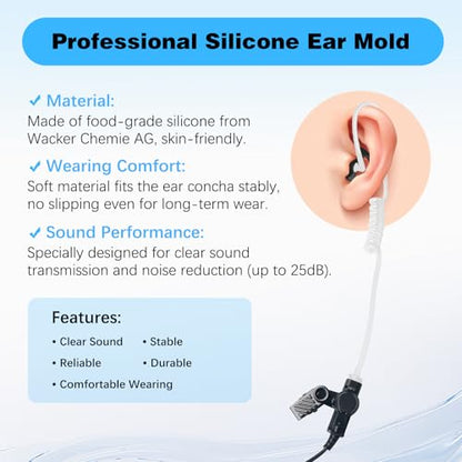 8-Pair Two Way Radio Ear Mold Replacement Soft, Pro-Grade Covert Surveillance Earbud, Silicon Earmold Earplug Compatible with Acoustic Coil Tube Earpiece(16pcs) Black - color: Black