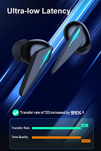 Gaming Earbuds with Microphone in Ear Gaming Headphones Wireless Bluetooth 5.3 Waterproof Ear Buds Long Battery Life Dual Mode Low Latency HIFI Stereo Sound Headset for Gamer iOS Android Running