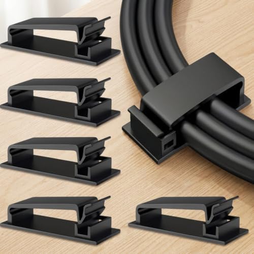 10Pcs Self-Adhesive Cable Clips, Desk Wall Cord Organizer Holders | 10Pcs self-adhesive clips route charger, USB, power, network, headphone, TV, or computer cords across desks and walls. - color: 10pcs- Black Cable Management Clips