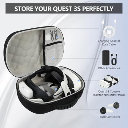 Hard Carrying Case for Meta Quest 3/3s VR Headset, Compatible with Bobovr M3 pro and Touch Controllers Accessories, Waterproof Portable Protection Storage Bag (Black)