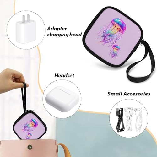 Earbuds Carrying Case Portable Storage Earphone Pouch Bag for Earbuds, in-Ear Headphones, Earphones, Headsets, USB Charging Cable - Jellyfish - color: Jellyfish