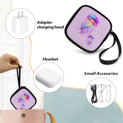 Earbuds Carrying Case Portable Storage Earphone Pouch Bag for Earbuds, in-Ear Headphones, Earphones, Headsets, USB Charging Cable - Jellyfish - color: Jellyfish
