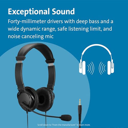 Kensington Hi-Fi 3.5mm Headphones with Mic & Volume Control Button (K33597WW) - style: Classic