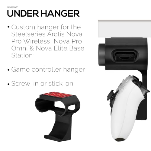 BRAINWAVZ Under Desk Mount & Game Controller Hanger for SteelSeries Arctis Nova Pro, Elite and Pro Omni Wireless Base Station – Easy Install with Screws or VHB Tape – Clean, Organized Gaming Setup - color: UM02