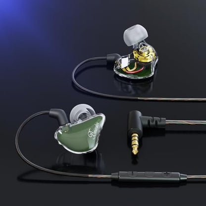 BASN Bmaster in Ear Monitor Headphones for Musicians, Hybrid Triple Drivers Dynamic Earbuds, Sound Isolating Earphones with 2 Detachable MMCX Cables (Olive) - color: Olive