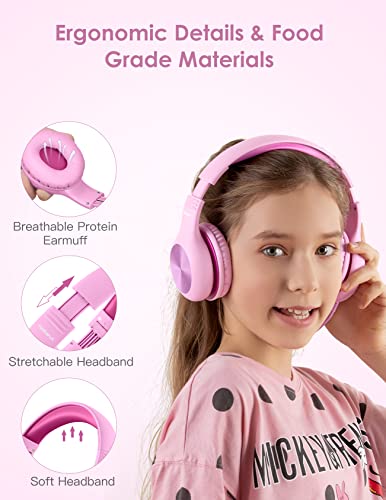 Nabevi Kids Headphones with Microphone, Over-Ear Headphones for Kids with Sharing Function, 85dB/94dB Safe Volume Limit, Wired Headphone for Children, Kid Headset for School, Study, Travel, Pink - color: Pink