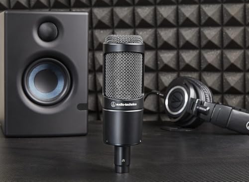 Audio-Technica AT2035 Cardioid Condenser Microphone, Black + Microfiber Cleaning Cloth + Goby Labs Microphone Cleaner + 10 Ft XLR Cable