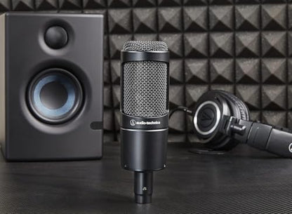 Audio-Technica AT2035 Cardioid Condenser Microphone, Black + Microfiber Cleaning Cloth + Goby Labs Microphone Cleaner + 10 Ft XLR Cable