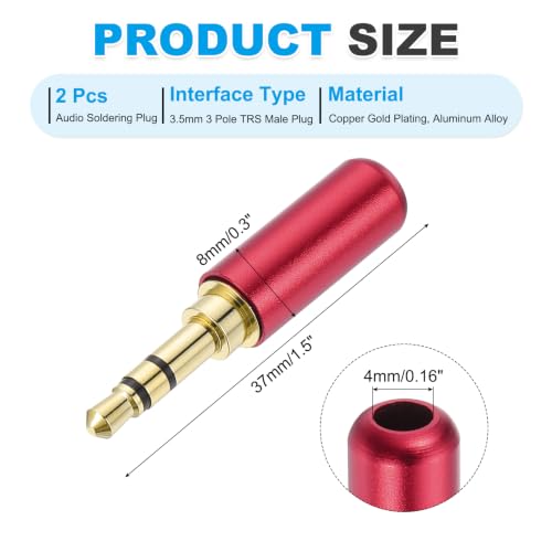 MECCANIXITY 2Pcs 3.5mm Replacement Repair Plug Jack, 3 Pole Red - color: Red