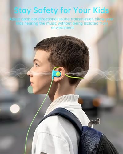 Mehomeli Kid Headphones, Air Conduction Open Ear Headphones, 3.5mm Jack | Ultra-Comfort, Ergonomic and Lightweight Design Perfect for School and Outdoor Activities-Blue Green - color: Blue, Green