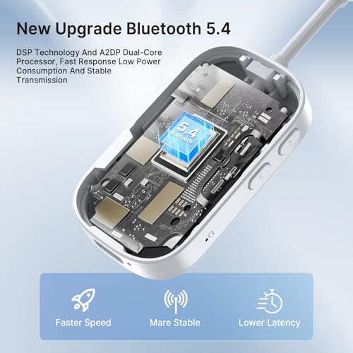 Bluetooth 5.4 Transmitter Receiver for 2 AirPods/Headphones, 2-in-1 Wireless Adapter with Microphone, Audio Adapter with 3.5mm Audio Jack, Suitable for Airplane, Car, TV, PC, Home Stereo - color: White