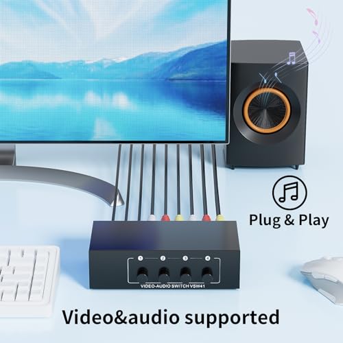 RCA Switch 4 in 1 Out for Wii PS2 Xbox DVD | 4X1 Composite Video L/R Audio Selector Box RCA Switcher Plug & Play - style: 4 in 1 out