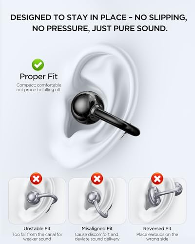 Clip on Wireless Bluetooth Earbuds, Open Ear Clip on Headphones with Mic, Waterproof, ENC Call, 40H Play, Hi-Fi Audio, All-Day Comfort, Perfect for Sports & Fitness (Black) - color: Black