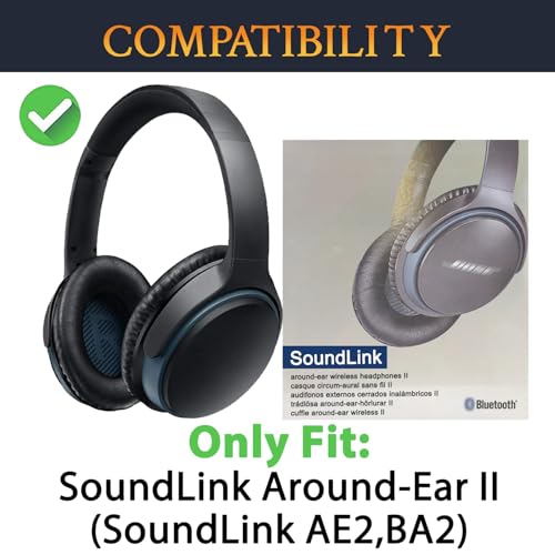 Earpads for Bose SoundLink AE2 - Black | for SoundLink Around-Ear II (Model BA2) Over-Ear Headphones - color: Black