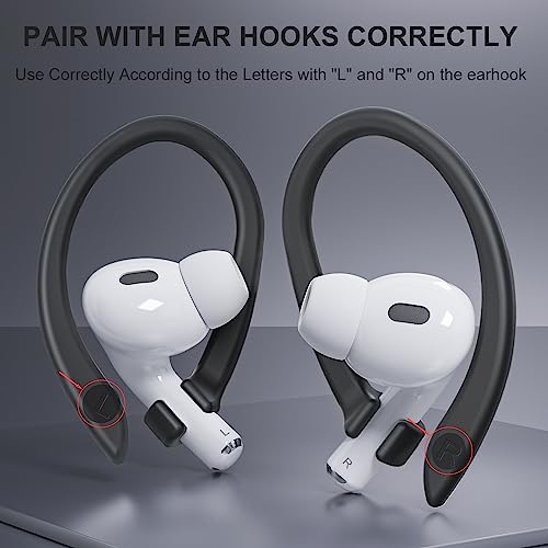 2 Pairs AirPods Ear Hooks for AirPods Pro 2 1 AirPod 4-1, Black | Upgraded Anti Slip Sports Clip Hooks, Full Button Access, Friendly to Glasses Wearers, Comfortable, Easy Install & Take off - color: Black
