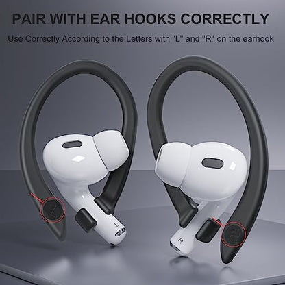 2 Pairs AirPods Ear Hooks for AirPods Pro 2 1 AirPod 4-1, Black | Upgraded Anti Slip Sports Clip Hooks, Full Button Access, Friendly to Glasses Wearers, Comfortable, Easy Install & Take off - color: Black