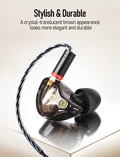 Audiovance Vibes 201 HiFi Wired Earbuds in Ear Monitor Headphones | Clear Sound, Deep Bass, Noise Isolating, Silver Plated Cord, Comfort-Fit IEM Earphone，Ear Bud Case, 3.5mm Plug, Clear Brown