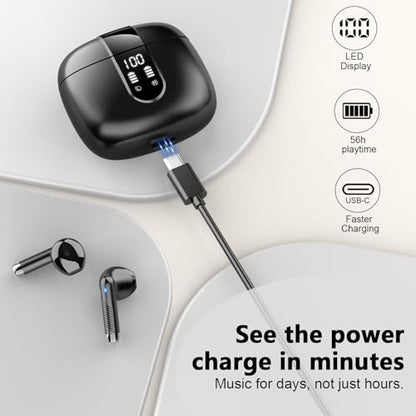 Drsaec Wireless Earbuds, Bluetooth Headphones Stereo Bass Ear Buds with ENC Noise Cancelling Mics, Earbuds with LED Display Charging Case, IP7 Waterproof Earphones for Android iOS - color: Light black